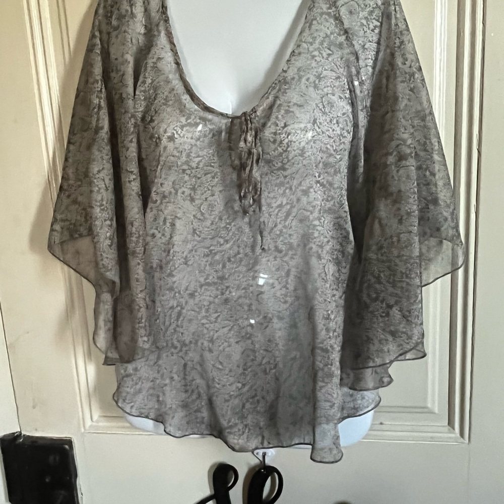 Sheer cape blouse ties in front; no brand; ones size fits all…except plus size